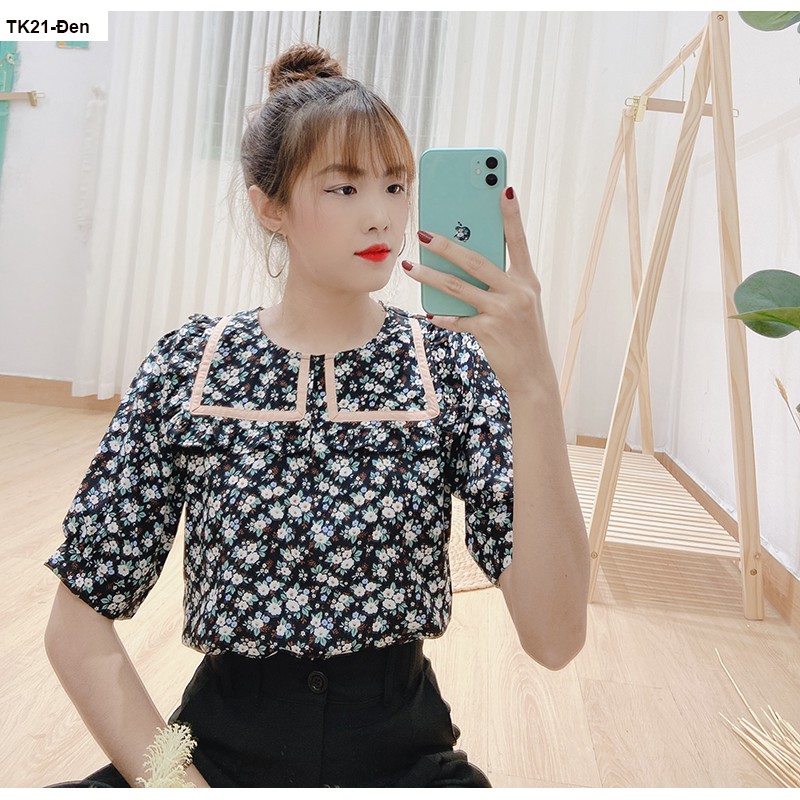 TK21- Áo sơ mi hoa cổ vuông