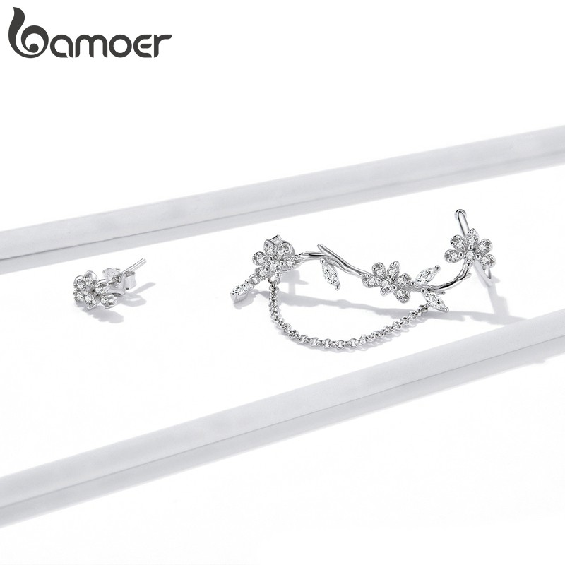 Bông Tai Bamoer BSE476 Bạc 925 Bạch Kim Thiết Kế Hình Hoa Xinh Xắn Cho Nữ