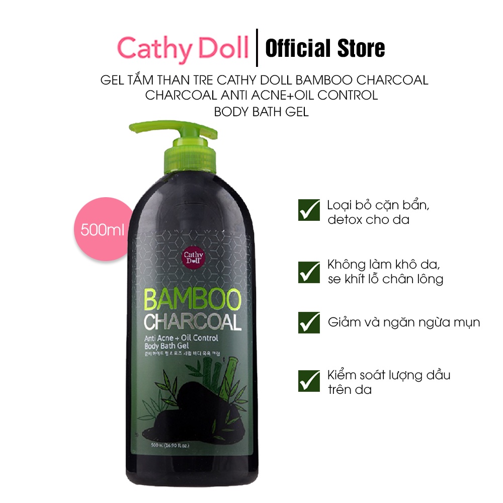 [Mã LTP50 giảm 50000 đơn 150000] Gel Tắm Than Tre Cathy Doll Bamboo Charcoal Anti Acne+Oil Control Body Bath Gel 500ML