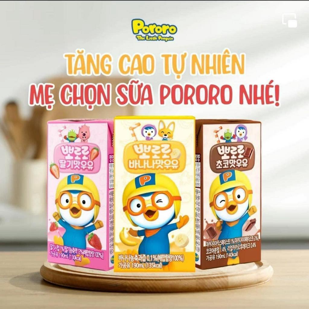 Sữa Dinh Dưỡng Pororo Hàn Quốc Vị Chuối/ Dâu/ Socola, Sữa Đạu Nành Pororo Hộp 190ml