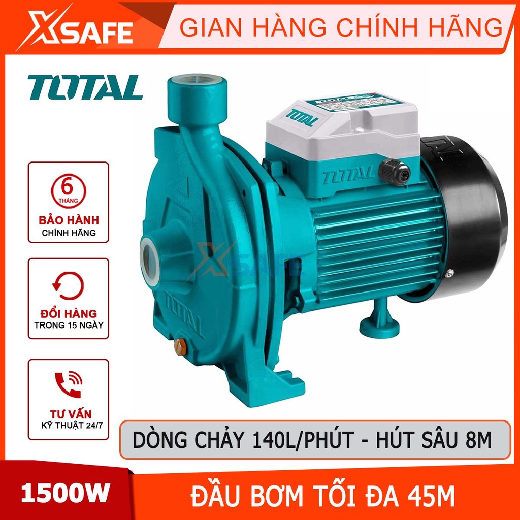 Máy bơm nước đẩy cao 45m 1500w Total lưu lượng 140l/p hút sâu 8m, motor bơm dây đồng 100% - chính hãng