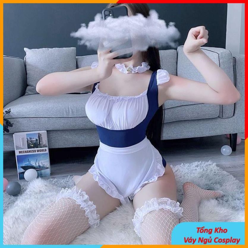 Bộ Đồ Ngủ Cosplay Hầu Gái Có Mút Ngực - HÀNG CAO CẤP - HGBD XANH - Bodysuit Sexy Cosplay Cô Giúp Việc Gợi Cảm | BigBuy360 - bigbuy360.vn