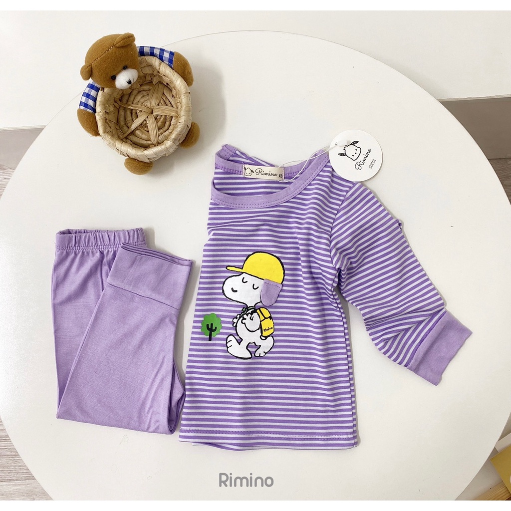 [SALE] Bộ Quần Áo Bé Gái, Bé Trai KIMCHIBABY Vải Thun Lạnh Hoạ Tiết  Sọc Snoopy, Đồ Bộ Cho Bé Mặc Nhà Thu Đông KWTD2208