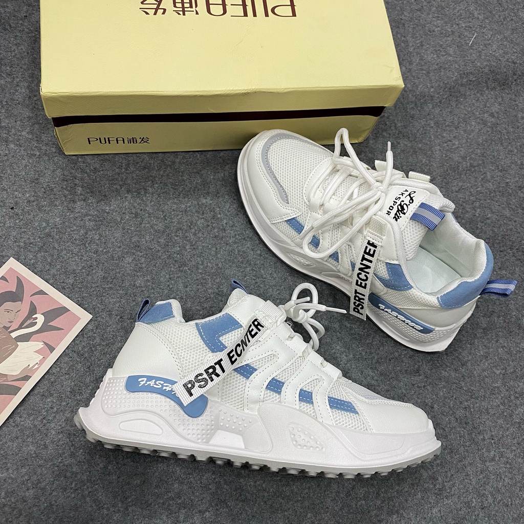 Giày thể thao nữ trắng - xanh cá tính