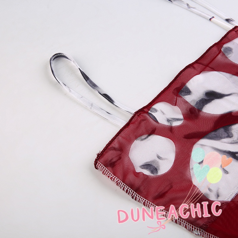 DUNEA Áo Hai Dây In Họa Tiết Khoét Lỗ Thời Trang Cho Nữ Y0728