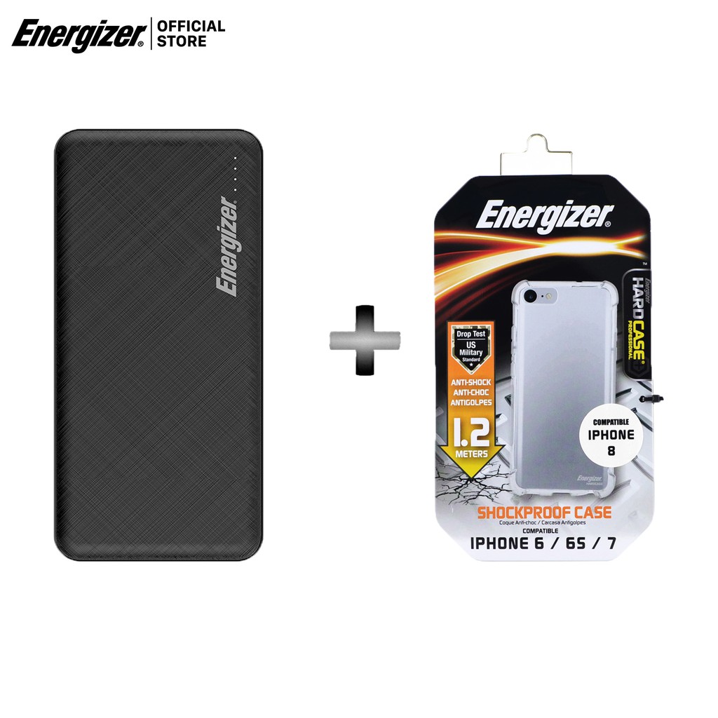 Combo sạc dự phòng 10,000mAh UE10053 + Ốp lưng trong Energizer chống sốc 1.2m cho iPhone 6/7/8 - ENCMA12IP7TR