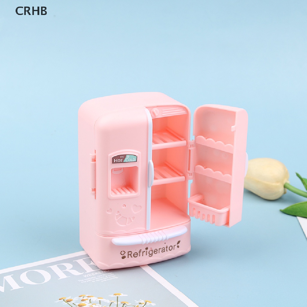 Tủ Lạnh Mini Màu Hồng Xinh Xắn Cho Nhà Búp Bê Tỉ Lệ 1 / 12 Mới