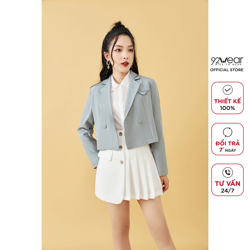 Áo vest nữ dài tay dáng ngắn 92WEAR, thiết kế thanh lịch ,chất liệu tuýt si cao cấp VBA1825 | BigBuy360 - bigbuy360.vn