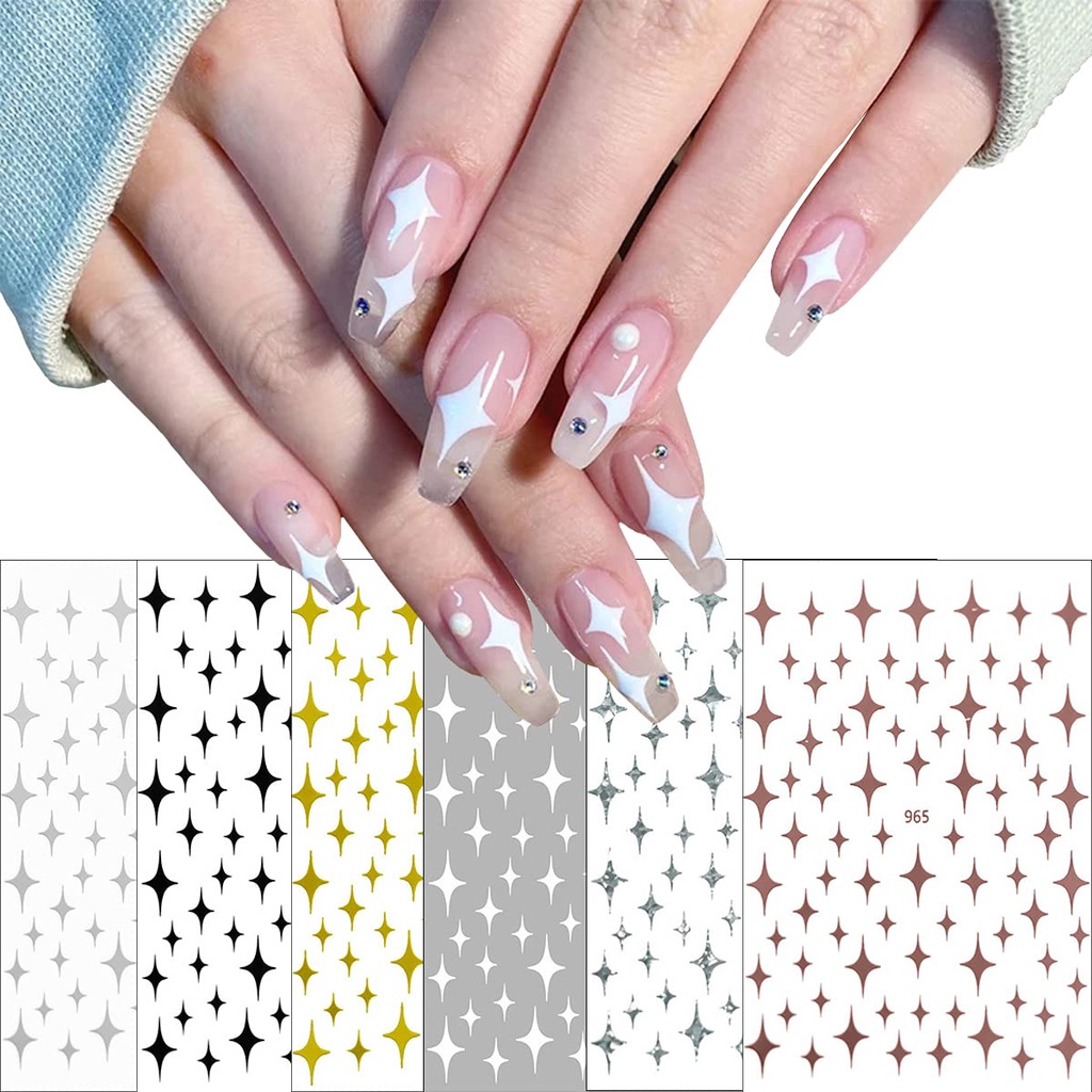 1 Tờ Nhãn Dán Móng Tay Acrylic Họa Tiết Ngôi Sao Lấp Lánh 3D DIY