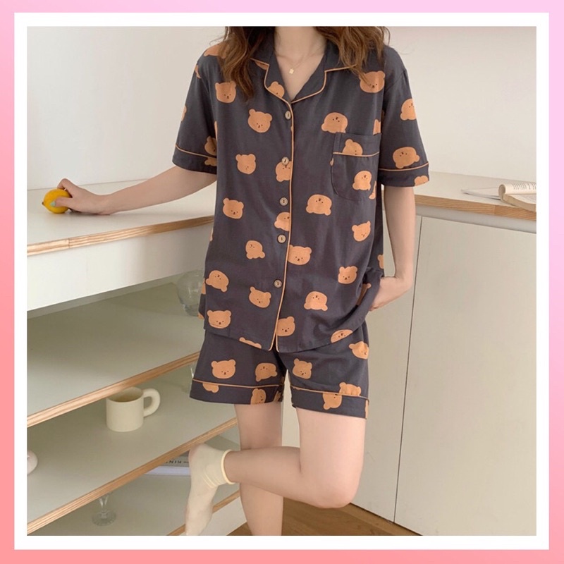 Bộ ngủ chất kate thái gấu nâu