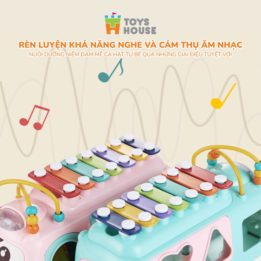 Đồ chơi ô tô thả khối kết hợp đàn gõ Xylophone 8 nốt -nhạc cụ kiêm giáo dục sớm cho bé - ToysHouse HE8036