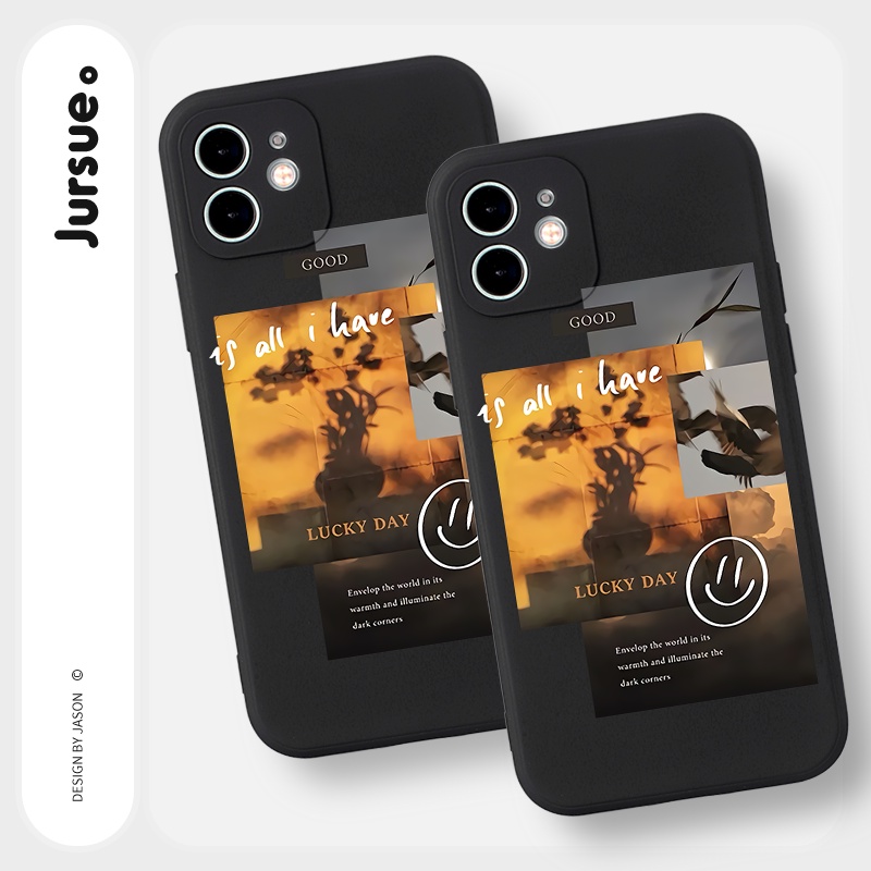 Ốp lưng JURSUE mềm chống bẩn hình đen đáng yêu cho iPhone 13 12 11 Pro Max SE 2020 X XR XS 8 7 ip 6S 6 Plus Y2042