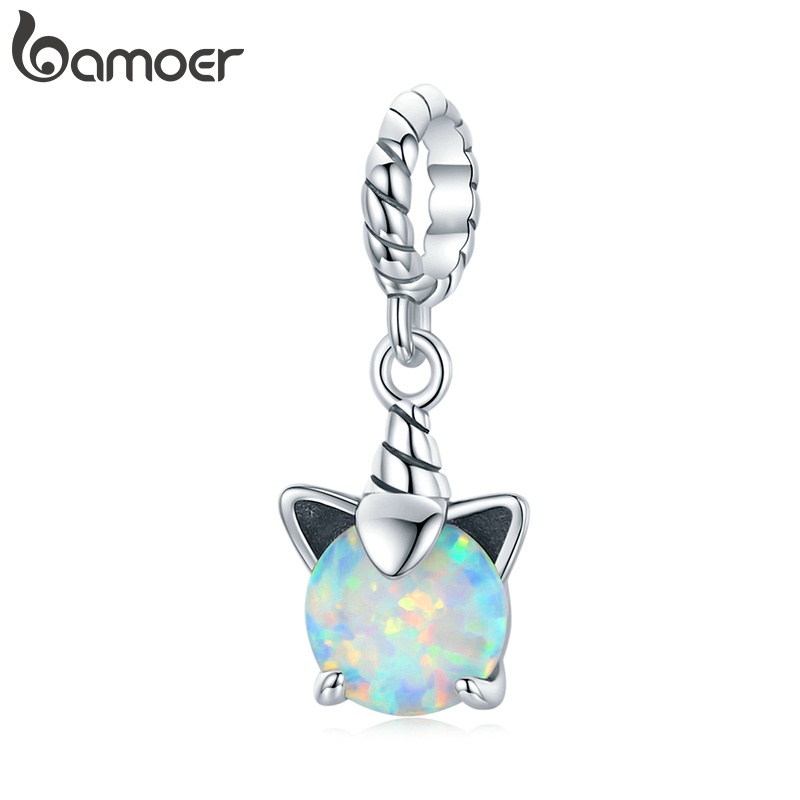 Mặt trang sức Bamoer 100% bạc 925 mặt kỳ lân đính đá Opal thời trang dùng làm vòng tay BSC474