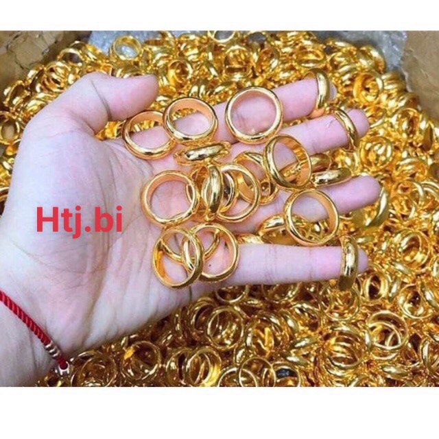 Nhẫn trơn mạ vàng 2 chi khăc 9999 htj