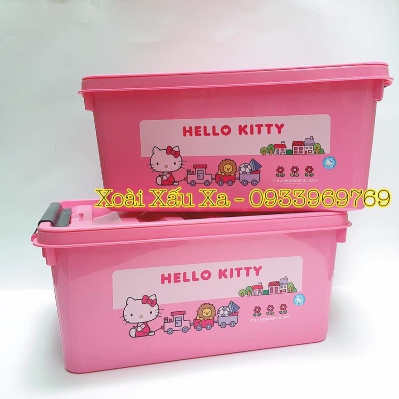thùng nhựa nắp gài đựng quần áo, đồ dùng cá nhân, gia đình...HELLO KITTY 36*30*16cm