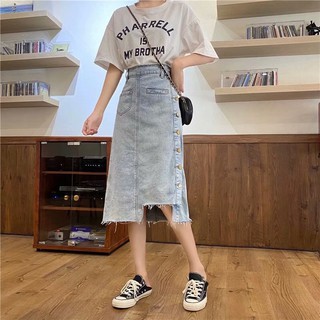 (Order) Chân váy jean dài phối nút