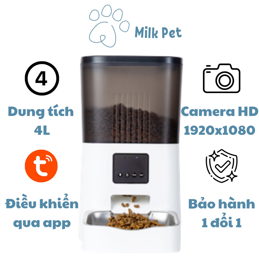 Máy cho mèo ăn tự động thông minh Camera Tuya 4L - Milk Pet