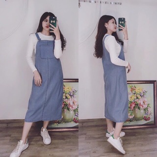 Set Yếm jean tay dài
