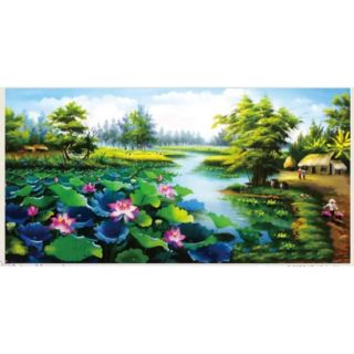 Tranh thêu chữ thập 3d ao sen lv3017