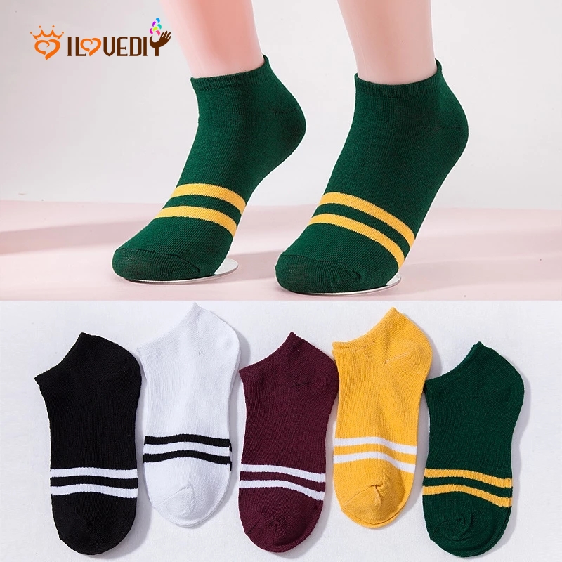 Vớ cổ thấp bằng polyester thoáng khí họa tiết kẻ sọc phong cách cổ điển thời trang cho nam và nữ