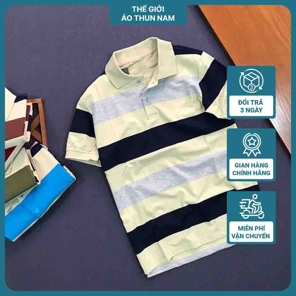Áo Thun Nam Sọc Ngang Chất liệu Cotton Thoáng Mát Thấm Hút Mồ Hôi Phù Hợp Mặc Đi Họp Mặt Đi Chơi Nhiều Màu Lựa Chọn