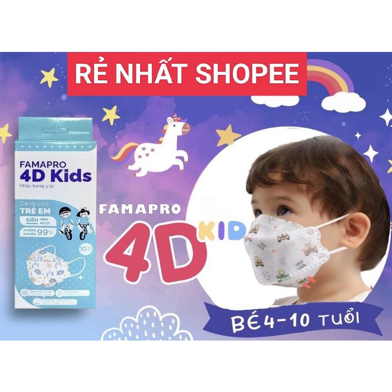 Khẩu trang 4D  cho bé trai, bé gái hộp 10cái