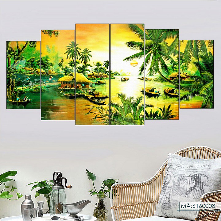Bộ 6 Tấm Tranh Treo Tường Phong Thủy Cảnh Đồng Quê Trang Trí Nhà Cửa Phòng Khách Ngủ Bếp Ăn Cầu Thang