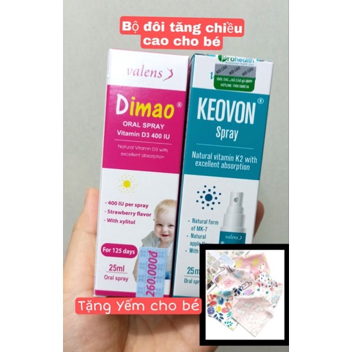 Combo xương chắc khỏe, trẻ thêm cao Vitamin D3 Dimao và Vitamin K2 KEVON Dạng xịt- Tặng áo khoác chống nắng thông hơi