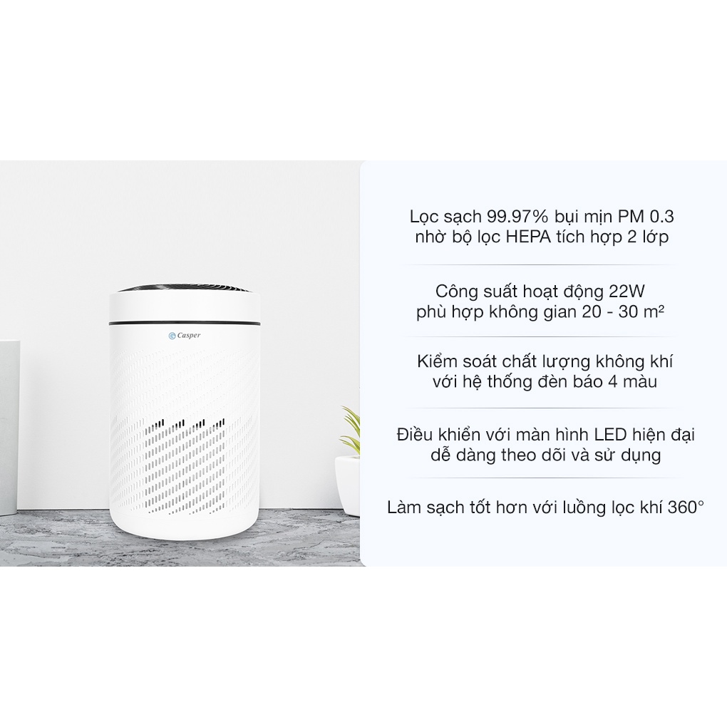 Máy Lọc Không Khí Casper AP-250MAH  Chính Hãng Thái Lan Bảo Hành 3 năm Loại bỏ vi khuẩn,bụi mịn cho phòng 30m2