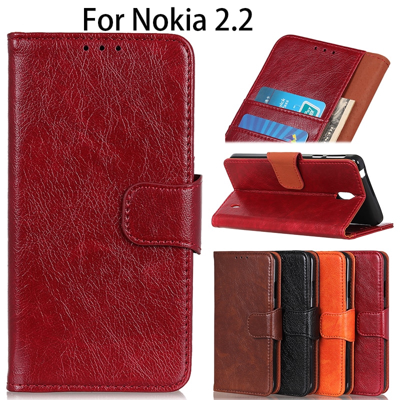 Bao Da NOKIA 2.2 Simple NP Luxury Orange color PU Leather Wallet Case Capa, Noka2.2 anti crack Stand Cover