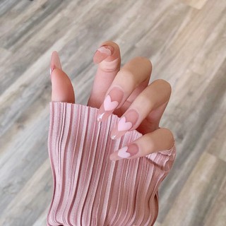 [Hàng mới về] Set 24 móng tay giả N12 dáng dài vừa họa tiết trái tim xinh xắn có thể tháo rời