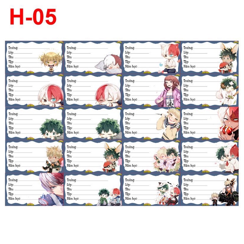 Nhãn vở MY Hero Acamedia 100 mẫu khác nhau/ nhãn dán anime My Hero Acamedia