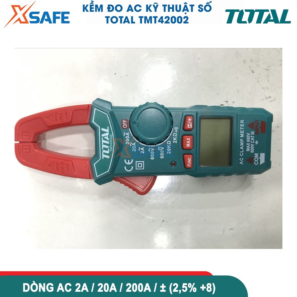 Đồng hồ đo điện ampe kìm AC DC Total TMT42002 kìm đo dòng điện kỹ thuật số 2000 số đếm, ghi nhớ dữ liệu [CHÍNH HÃNG]