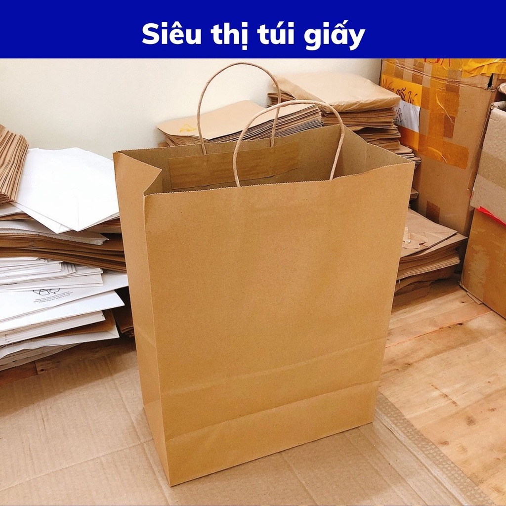 COMBO 100 CHIẾC TÚI GIẤY KRAFT XI MĂNG S6B: 33x17.5x43 cm CÓ QUAI ( ẢNH THẬT SHOP TỰ CHỤP)