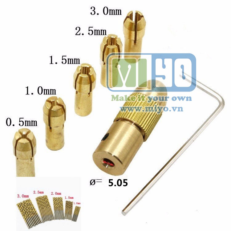 Bộ đầu kẹp mũi khoan 0.2 - 3mm lắp trục 3.17 hoặc 5mm