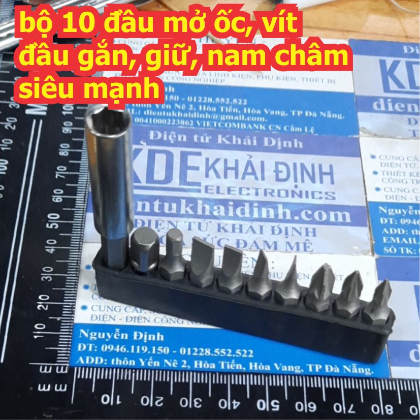 bộ 10 đầu mở ốc, vít + đầu gắn, giữ, nam châm siêu mạnh kde3705