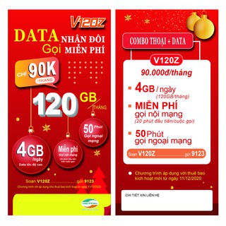 {FREE 30 NGÀY}Sim 4G Viettel V90 mới {V120Z} 120GB/Tháng {V120} 4GB/Ngày miễn phí gọi nội mạng