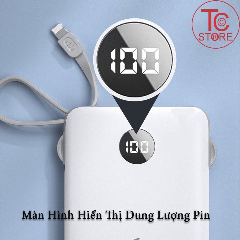 Pin Sạc Dự Phòng 10000 mAh Sạc Nhanh WP 153 Tích Hợp Cáp 3 Đầu IPhone/Micro/Type C - Màn Hình LED 🌟 [Giá Sỉ] 🌟[Sale TQ]