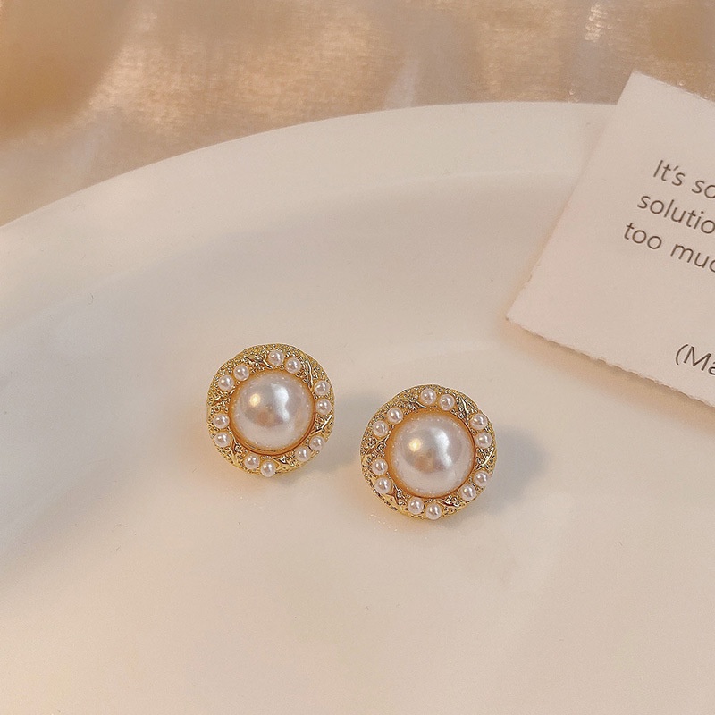 Khuyên Tai Đính Ngọc Trai Sang Trọng Phong Cách retro Pháp