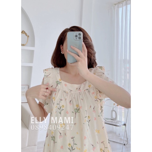 Bộ bầu sau sinh hoa nhí Đũi Lạnh cộc tay mùa hè .Bộ bầu đùi quần có chun chỉnh tiện lợi có khóa mở ngực cho bé ti .