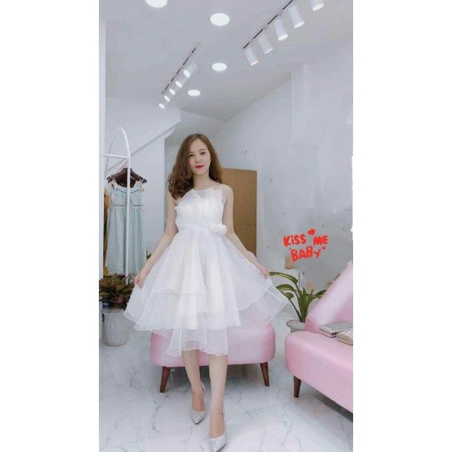 Đầm lưới cúp ngực kết bông