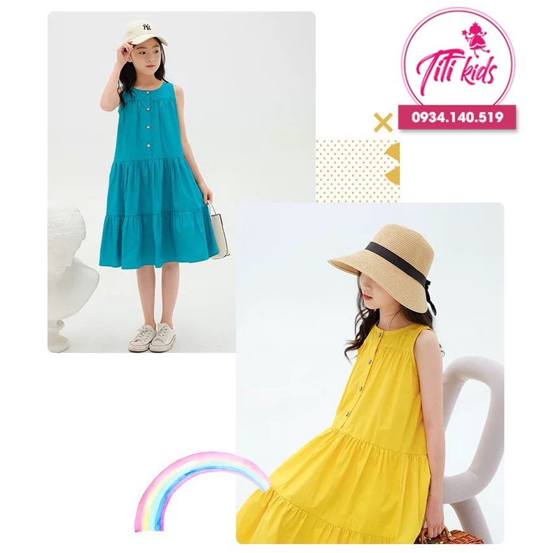 ĐẦM VÁY SUÔNG CHO BÉ GÁI - VÁY THU ĐÔNG NÚT TRƯỚC TITIKIDS - V183