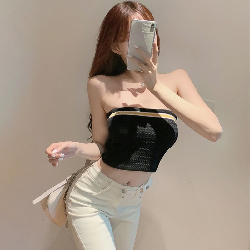 Áo ống ôm ngực IELGY dệt kim in họa tiết kẻ sọc kiểu mùa hè Hàn Quốc mới cho nữ