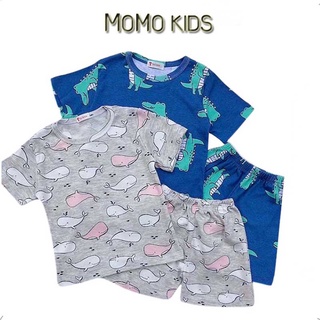 Bộ Quần Áo Cộc Tay In Hình Cá Voi, Khủng Long Vải Bozip Loại 1 Cho Bé Từ 8-20kg