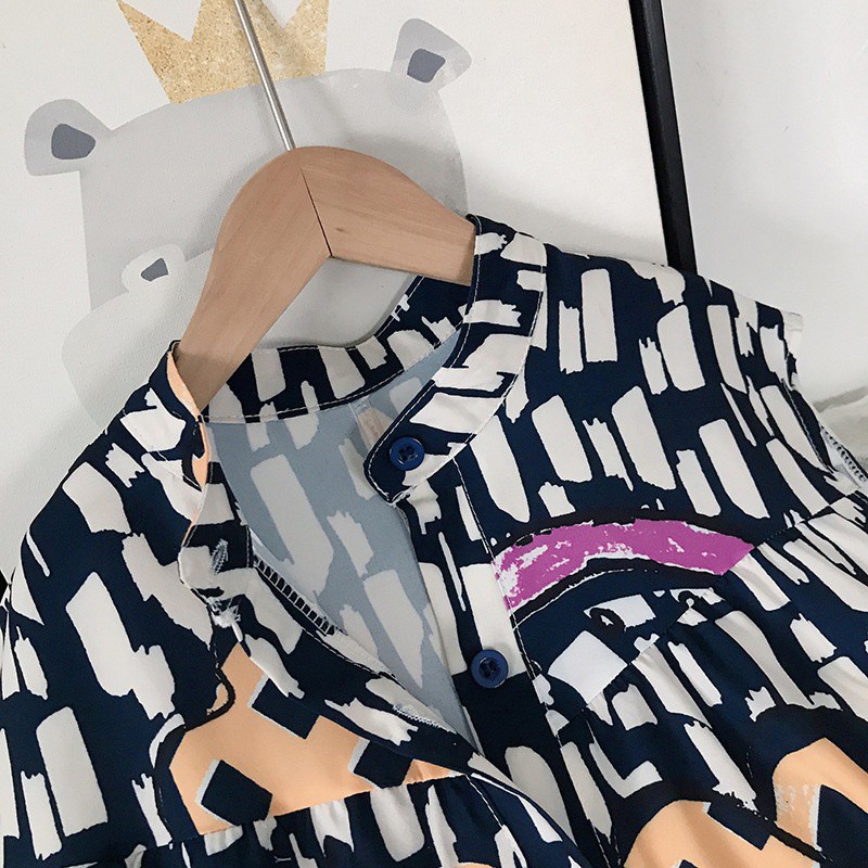 Jumpsuit Cộc Tay Dáng Rộng In Họa Tiết Graffiti Kiểu Hàn Quốc Thời Trang Mùa Hè Cho Bé Gái