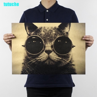 Poster Dán Tường Trang Trí Hình Mèo Đeo Kính Mát Đáng Yêu