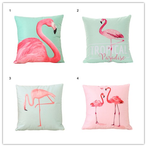 Vỏ Gối In Hình Chim Hồng Hạc Xinh Xắn 18 Inch