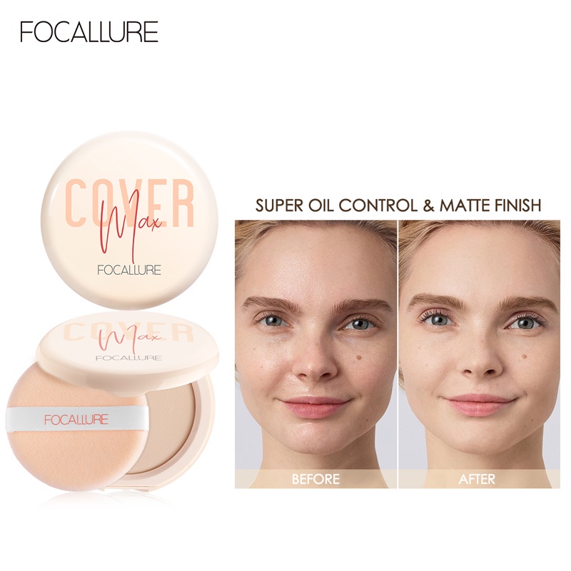 Phấn nền dạng nén Focallure chất lì cấp vitamin C kiềm dầu thoải mái chăm sóc da mặt hiệu quả 9g