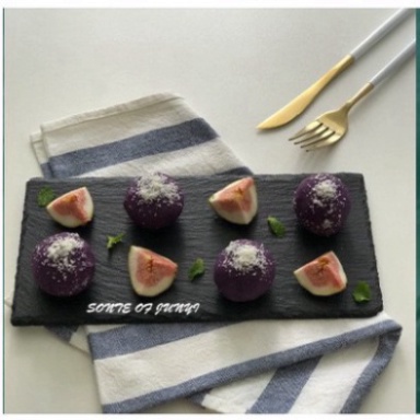 Thớt/ Đĩa đá Tròn - Vuông thiên nhiên decor màu đen chụp hình siêu sang