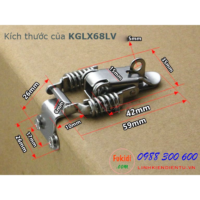Khóa gài inox 304 có lò xo kích thước 68x35mm model KGLX68